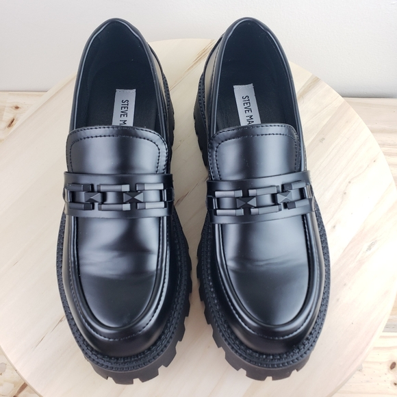 Steve Madden Aerin Platform Penny Loafer Shoes Size 8 Black Preppy Academia - Picture 5 of 12